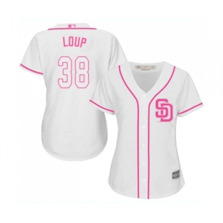 Women's San Diego Padres #38 Aaron Loup Replica White Fashion Cool Base Baseball Jersey