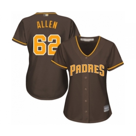 Women's San Diego Padres #62 Austin Allen Authentic Brown Alternate Cool Base Baseball Player Jersey