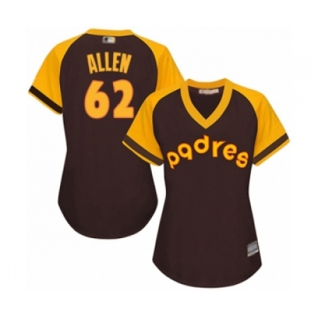 Women's San Diego Padres #62 Austin Allen Authentic Brown Alternate Cooperstown Cool Base Baseball Player Jersey