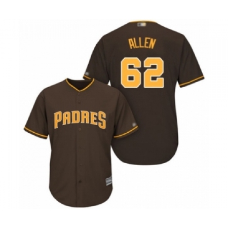 Youth San Diego Padres #62 Austin Allen Authentic Brown Alternate Cool Base Baseball Player Jersey