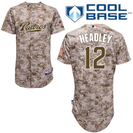 Men's Majestic San Diego Padres #12 Chase Headley Authentic Camo Alternate 2 Cool Base MLB Jersey