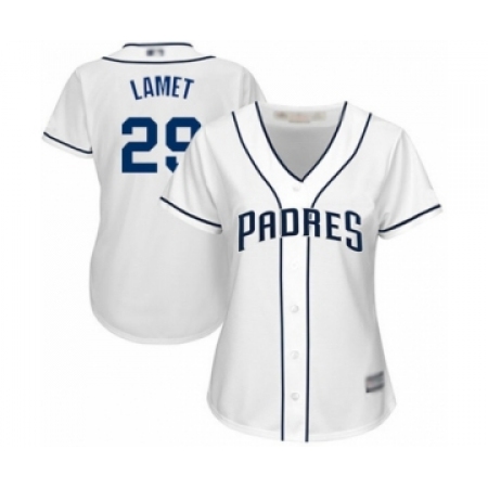 Women's San Diego Padres #29 Dinelson Lamet Authentic White Home Cool Base Baseball Player Jersey