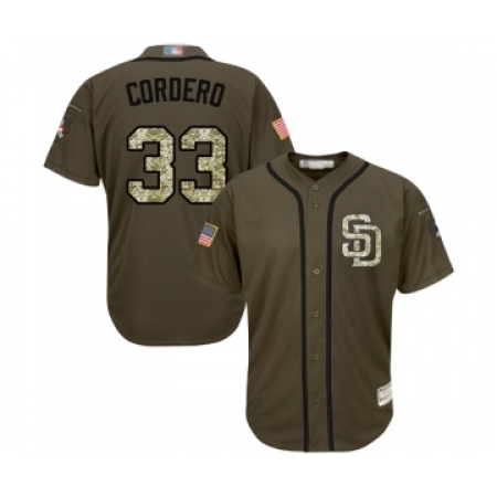 Youth San Diego Padres #33 Franchy Cordero Authentic Green Salute to Service Cool Base Baseball Jersey