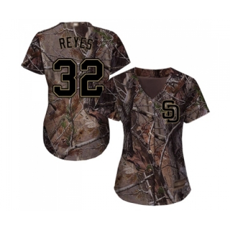 Women's San Diego Padres #32 Franmil Reyes Authentic Camo Realtree Collection Flex Base Baseball Jersey