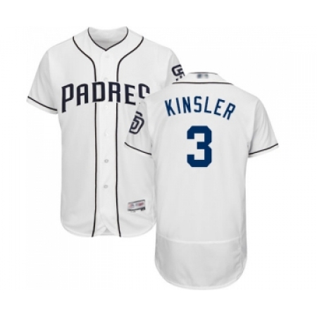 Men's San Diego Padres #3 Ian Kinsler White Home Flex Base Authentic Collection Baseball Jersey