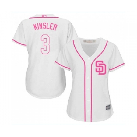 Women's San Diego Padres #3 Ian Kinsler Replica White Fashion Cool Base Baseball Jersey