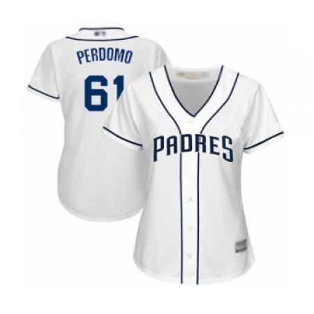 Women's San Diego Padres #61 Luis Perdomo Authentic White Home Cool Base Baseball Player Jersey