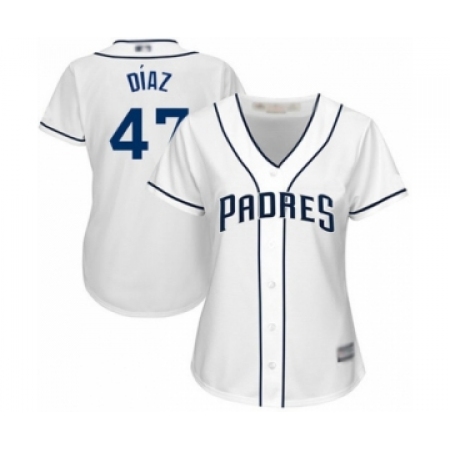 Women's San Diego Padres #47 Miguel Diaz Authentic White Home Cool Base Baseball Player Jersey
