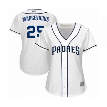 Women's San Diego Padres #25 Nick Margevicius Authentic White Home Cool Base Baseball Player Jersey