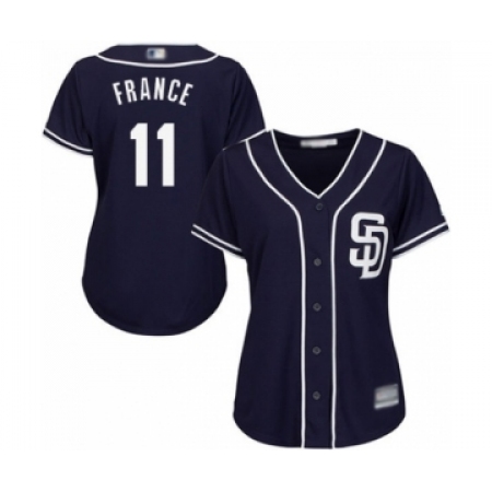 Women's San Diego Padres #11 Ty France Authentic Navy Blue Alternate 1 Cool Base Baseball Player Jersey